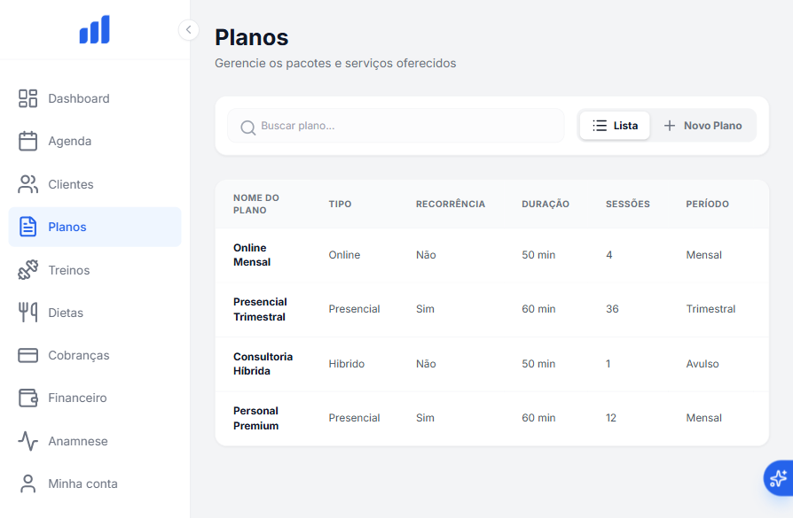 E-Trainer product interface — context
