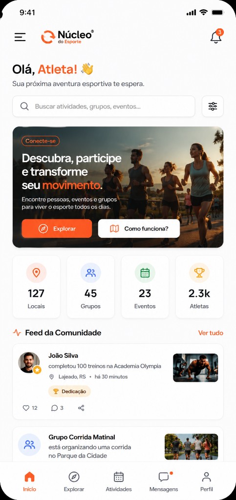 Núcleo do Esporte product interface — approach