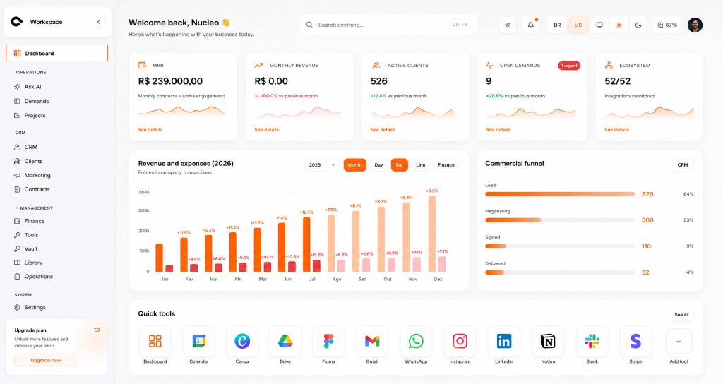 Workspace interface — desktop dashboard